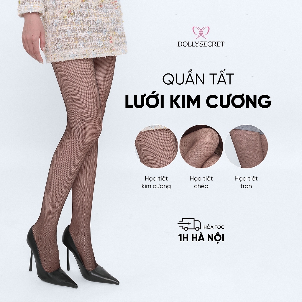 [KOL] Quần Tất Lưới Kim Cương Dolly Secret Quần Tất Lưới Chéo Phong Cách Thời Trang Lưới Trơn Tôn Dáng Quyến Rũ T58