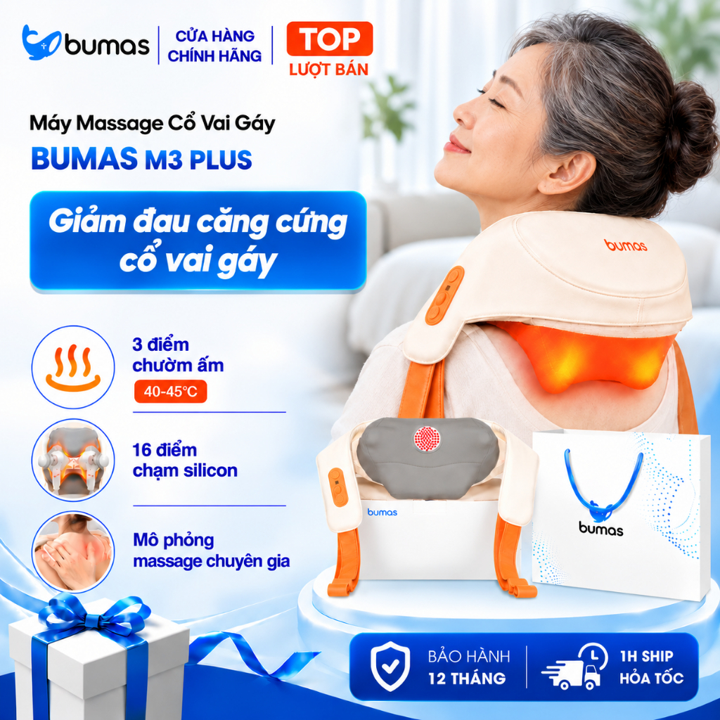 [Set Quà] Máy Massage Cổ Vai Gáy Bumas M3 Plus – Hỗ Trợ Giảm Đau Nhức, Tê Cứng Cổ Vai Gáy, Quà Tặng Sức Khỏe