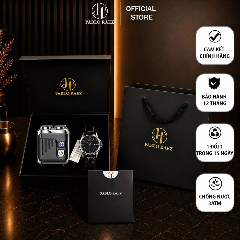 Combo quà tặng hạnh phúc đồng hồ nam Pablo Raez U850 và Máy cạo râu mini sang trọng