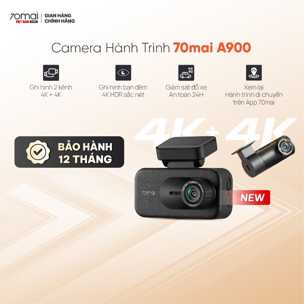 [NEW] Camera hành trình 70mai A900 Ghi hình 2 kênh 4K+4K HDR, Tích hợp GPS, Siêu tụ điện, Giám sát đỗ xe an toàn 24H