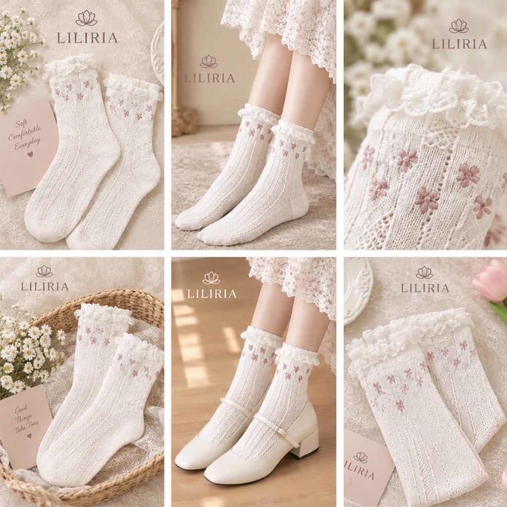 Tất Vớ Cotton Đính Nơ Họa Tiết Hoa Nhỏ Xinh Xắn Phong Cách Harajuku Cho Nữ tt76 LILIRIA