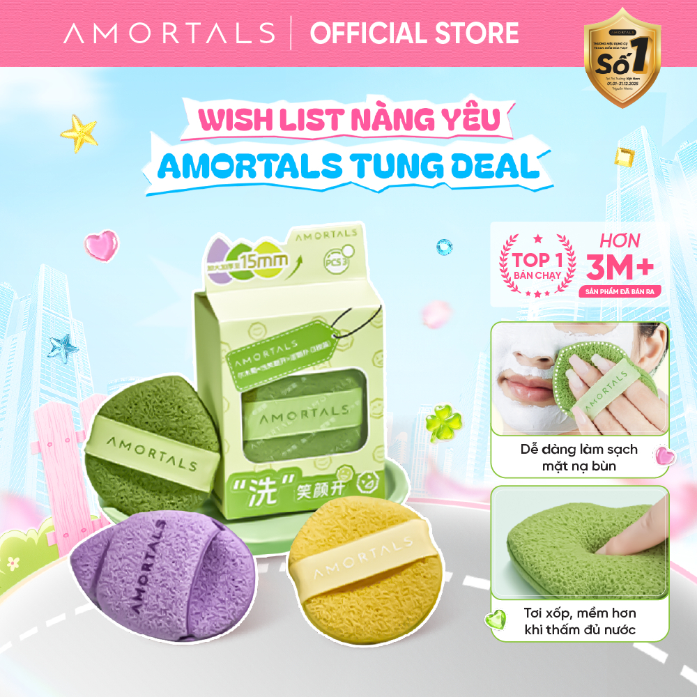 Bọt Mút Rửa Mặt Amortals Làm Sạch Sâu, Nở To Khi Gặp Nước, Dịu Nhẹ Cho Mọi Loại Da, Bọt Biển Rửa Mặt