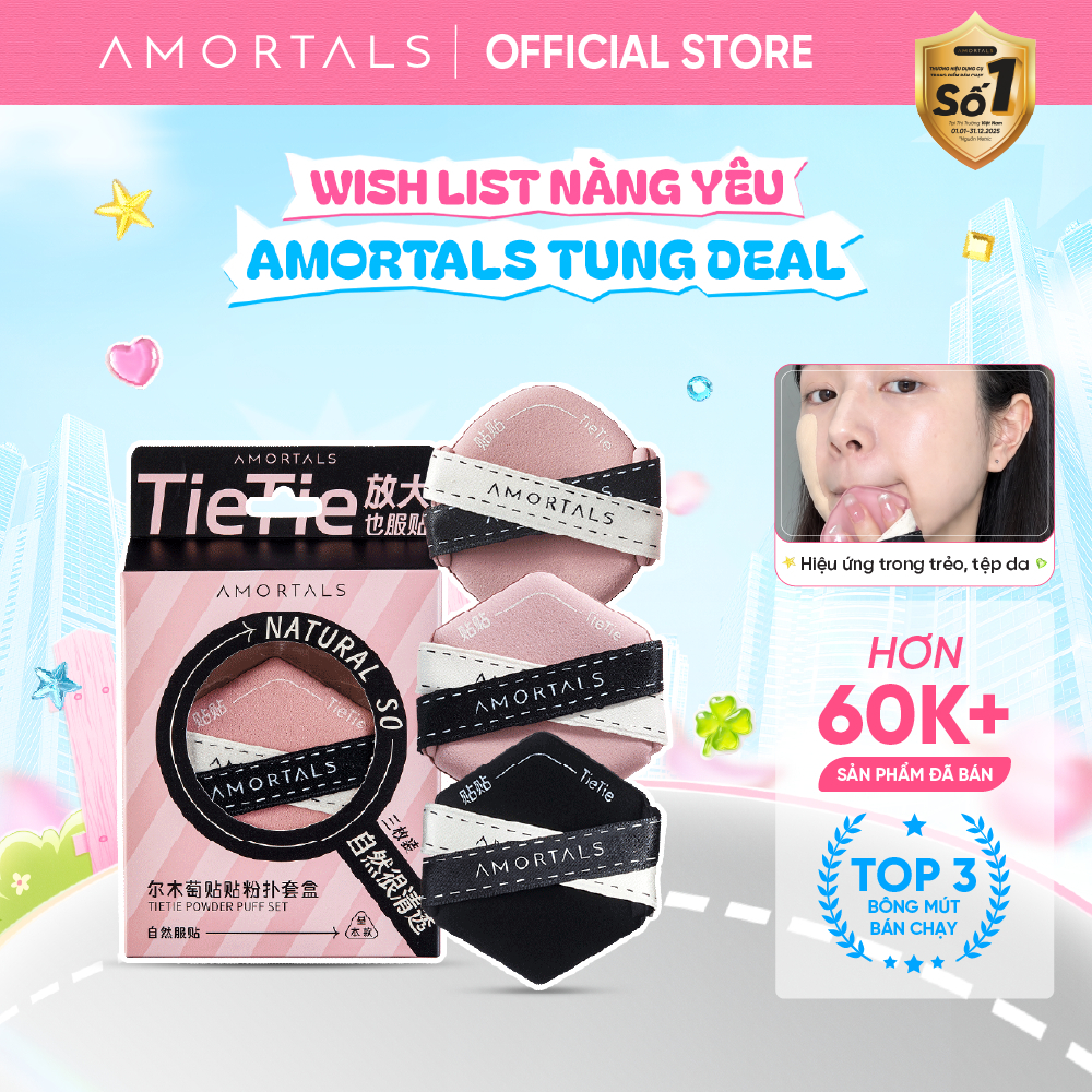 Bộ 3 Bông Mút 2 Mặt Tie Tie AMORTALS, Bông Mút Makeup Dành Cho Người Mới, Giúp Lớp Nền Đẹp Tự Nhiên