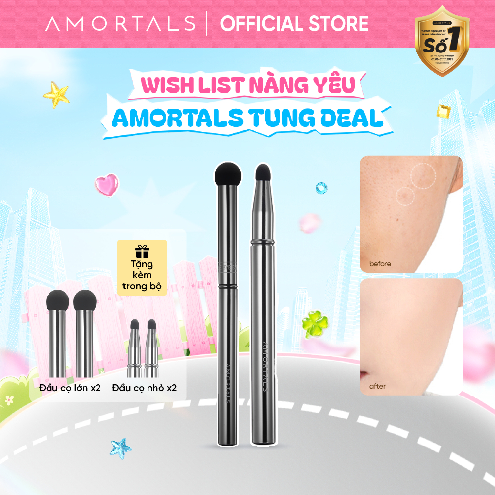 Bộ Cọ Mút Che Khuyết Điểm Amortals, Nhiều Đầu Chuyên Dụng, Che Phủ Tố, Không Bám Kem, Dễ Dùng Cho Người Mới
