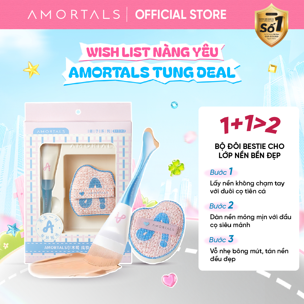 Bộ Mút & Cọ Trang Điểm Tiên Cá AMORTALS, Makeup Nhanh Chỉ Trong 2 Bước, Lớp Nền Mỏng Nhẹ Ôm Da