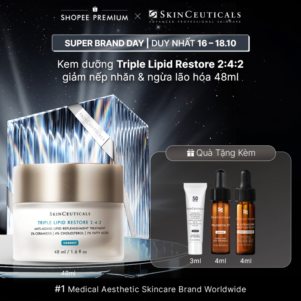 Kem dưỡng ẩm sâu,ngăn ngừa lão hóa,phục hồi bảo vệ hàng rào da căng mịn Skin Ceuticals Triple Lipid Restore 2:4:2 48ml