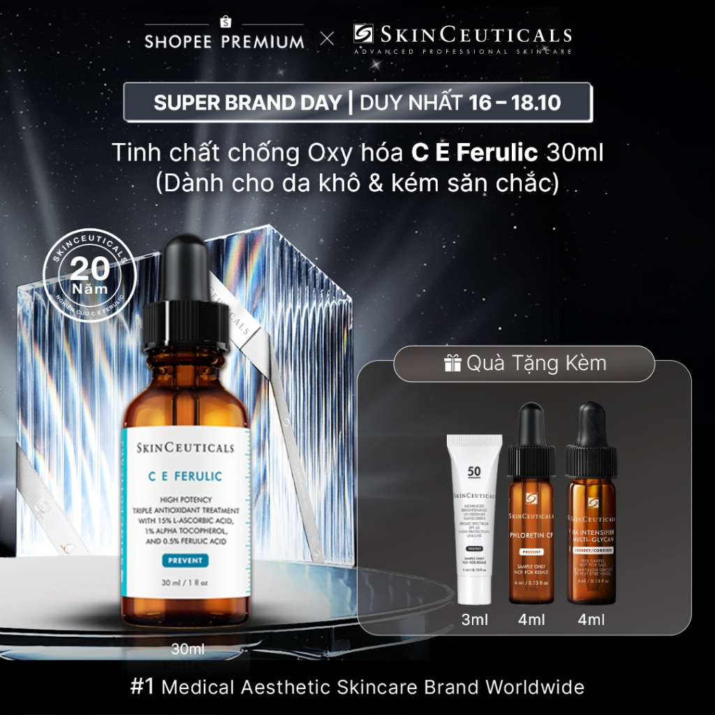 Dưỡng chất hỗ trợ ngăn ngừa loã hoá & nếp nhăn, giúp làn da khoẻ mạnh và săn chắc Skin Ceuticals CE FERULIC  30ml