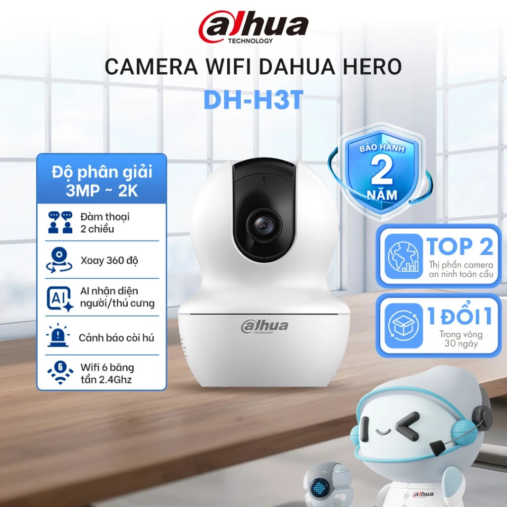 Camera Wifi Dahua Hero A1 3MP/5MP,Xoay 360 trong nhà, Đàm thoại 2 chiều ,Theo dõi chuyển động  H3AE/H5AE