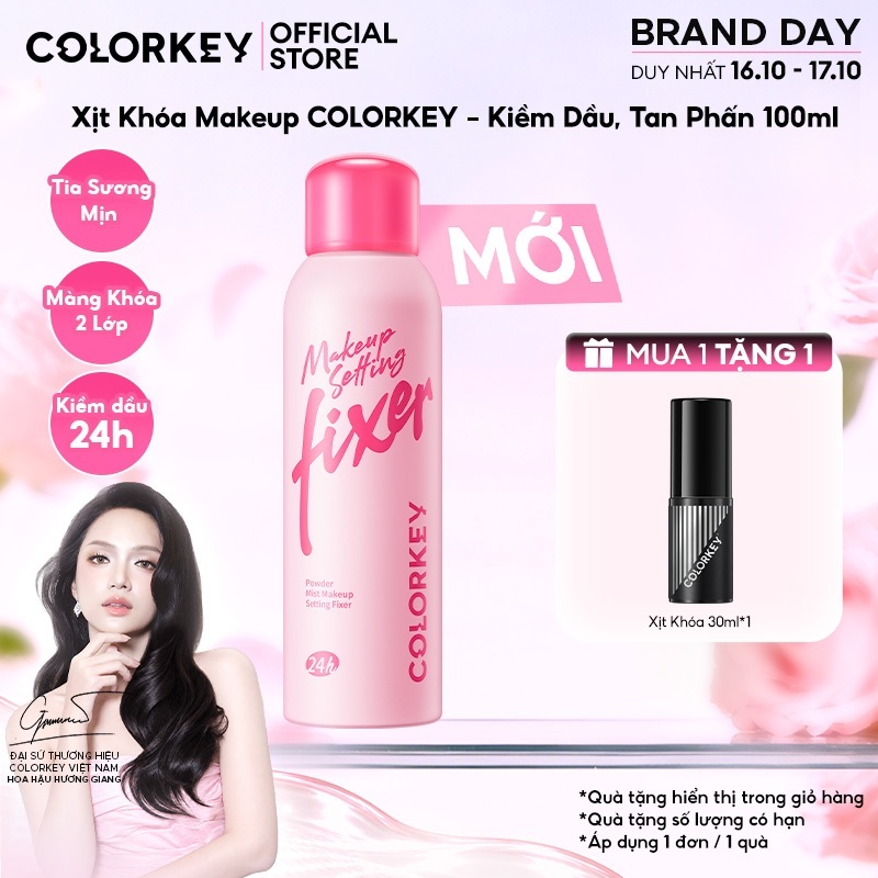 Xịt Khóa Nền COLORKEY Powder Mist Makeup Setting Fixer Hiệu Ứng Tan Phấn& Hỗ Trợ Kiềm Dầu100ml/Chai