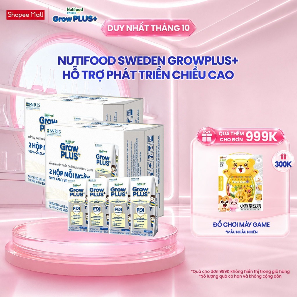 Combo 2 Thùng 24 Hộp Sữa Bột Pha Sẵn Nutifood Sweden GrowPLUS+ Cao lớn vượt trội hộp 180 ml