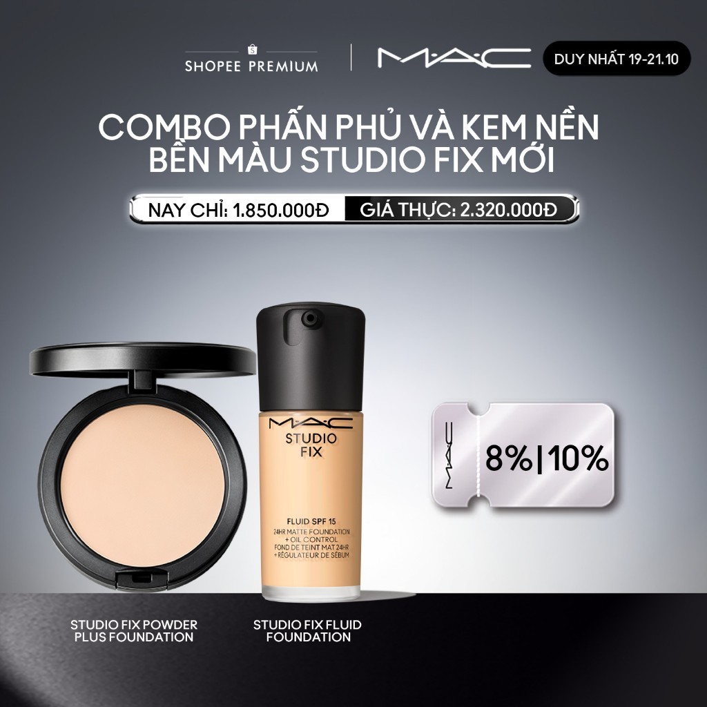[ƯU ĐÃI 19-21.10] MAC - Bộ 2 món: Phấn nền MAC Studio Fix Powder Plus Foundation, Kem nền mịn lì Studio Fix Fluid SPF