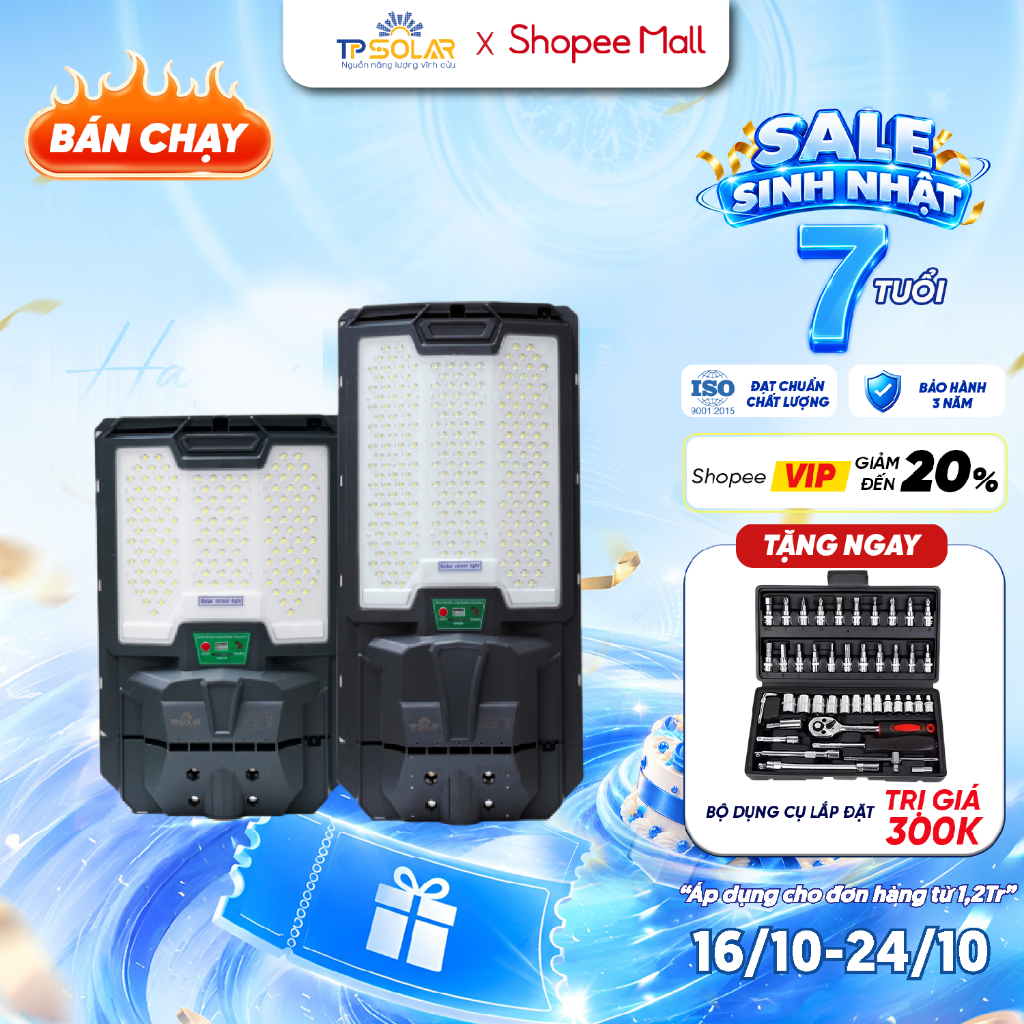 Đèn Đường Năng Lượng Mặt Trời Liền Thể TP SOLAR Công Suất 500W, 800W Chiếu Sáng 150-350m2, Cảm Biến Chuyển Động
