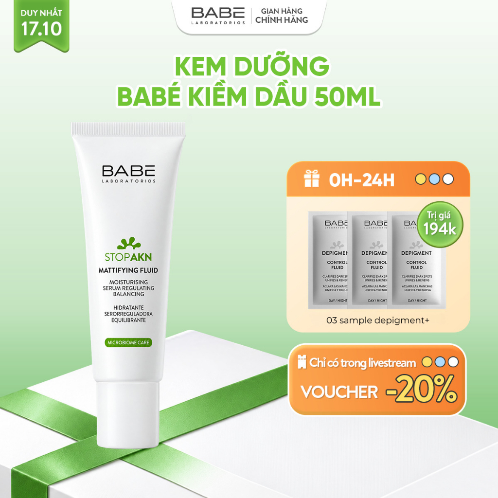 Kem Dưỡng Kiềm Dầu Hỗ Trợ Giảm Mụn BABÉ Stop AKN Mattifying Fluid 50ml