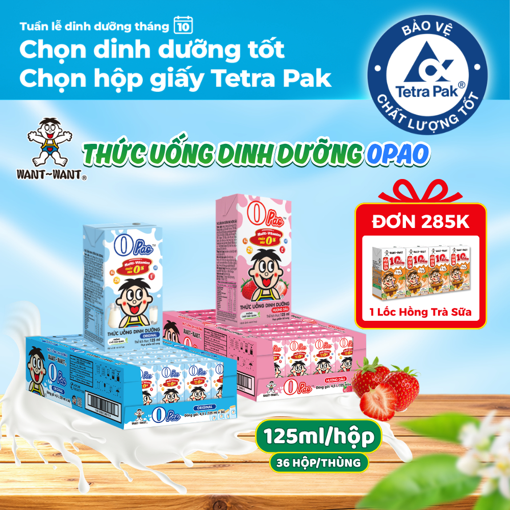 Thức Uống Dinh Dưỡng Want Want Opao Thùng 125mlx36 Nhiều Vị, Sữa Chua Uống Tiệt Trùng Tự Nhiên