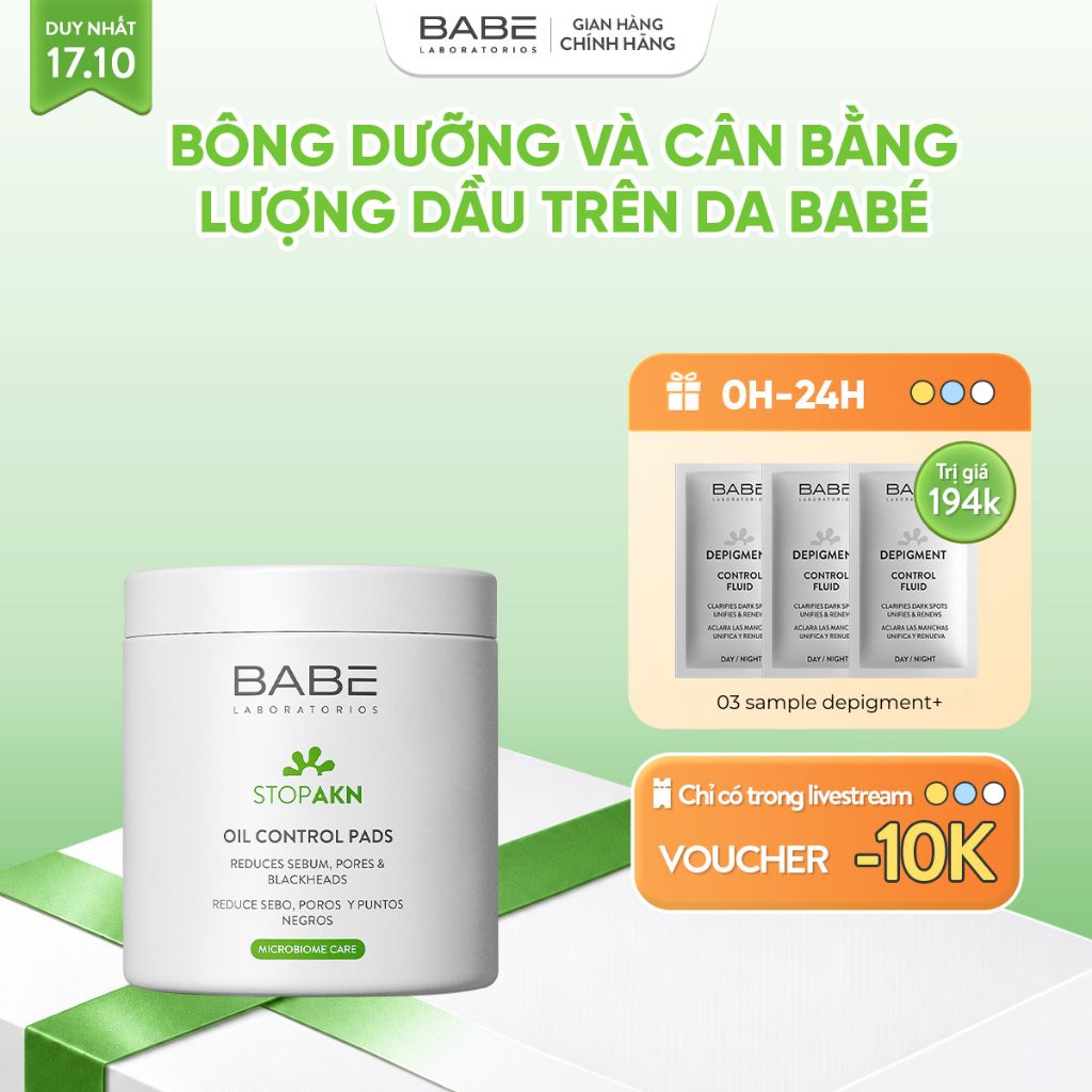 Bông Dưỡng Da Và Cân Bằng Lượng Dầu Trên Da BABE Stop AKN Oil Control Pads