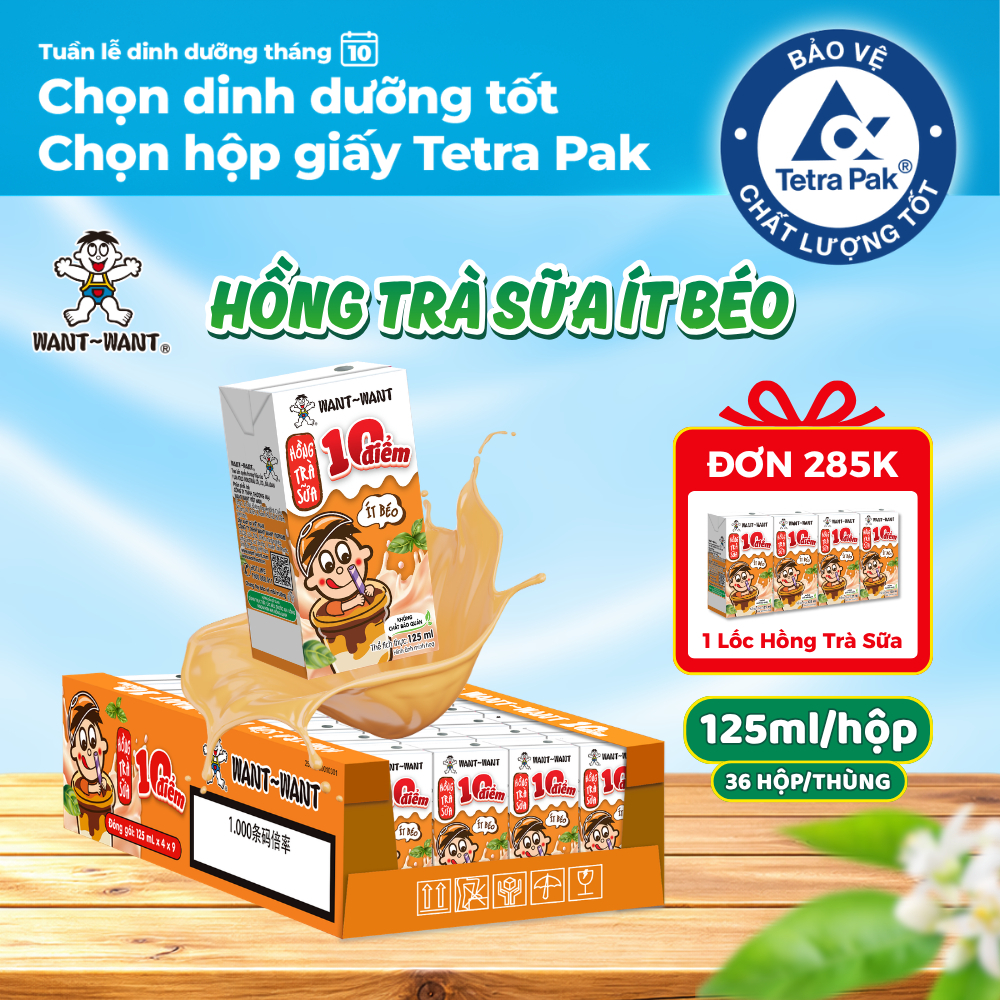 Hồng Trà Sữa 10 Điểm Ít Béo Want Want Thùng 125ml, Vị Ngon Khó Cưỡng