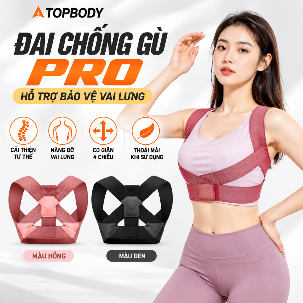 Đai Bảo Vệ Vòng 1 Nữ TOPBODY Chống Gù Lưng, Nâng Đỡ Ngực Khi Tập Gym Yoga Chạy Bộ Nhảy Dây