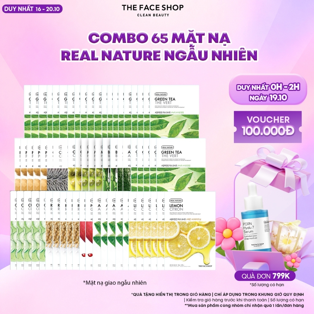 [SALE] Combo 65 Mặt Nạ Real Nature Dưỡng Ẩm THE FACE SHOP 20g (mix)