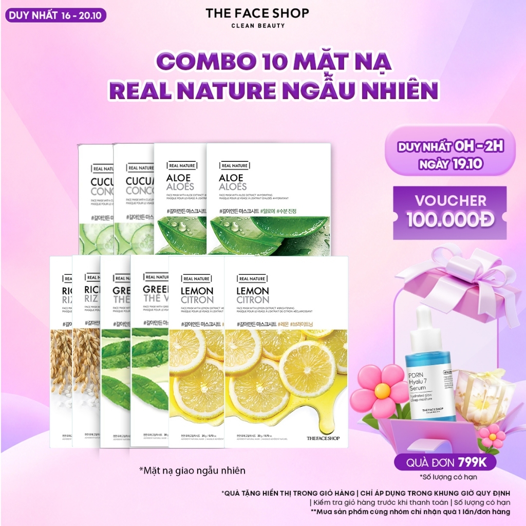 [SALE] Combo Mặt Nạ THE FACE SHOP Dưỡng Ẩm Làm Dịu Da Mỗi Ngày Real Nature 20g