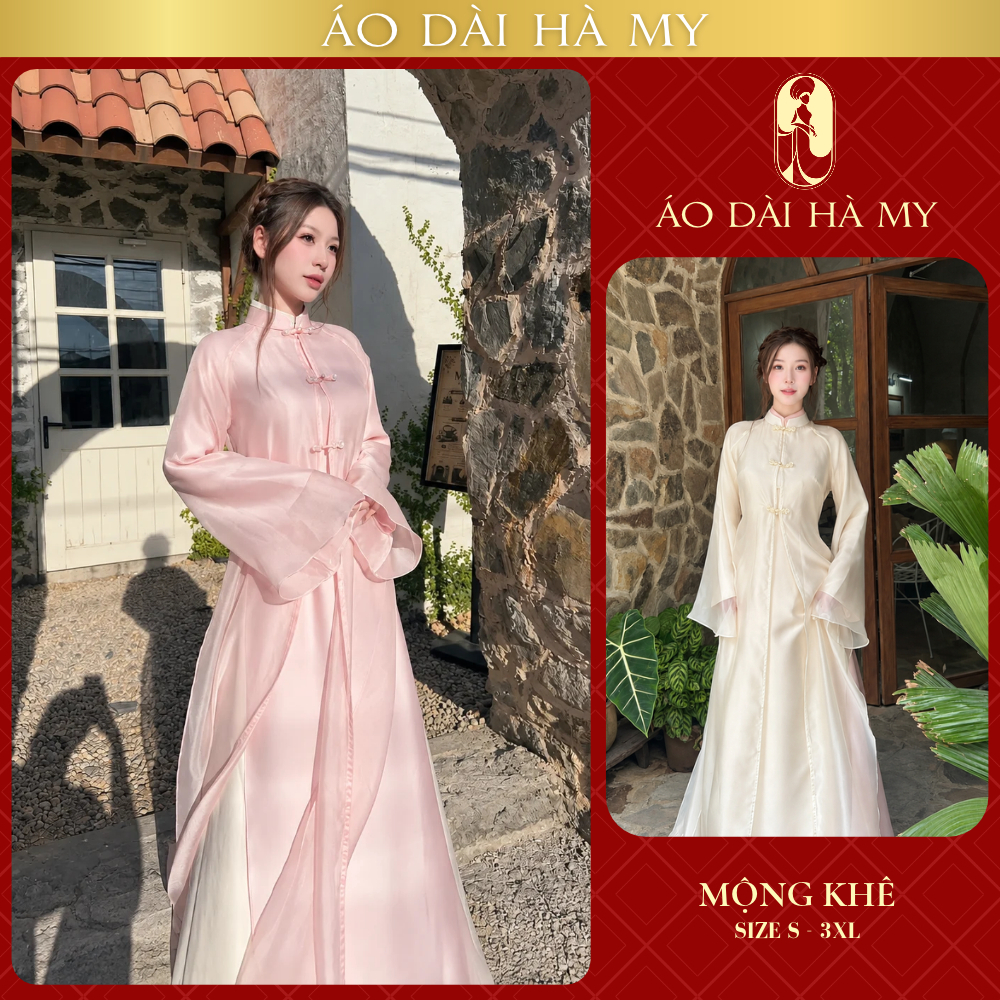 [BST 2027-order 3N] Áo Dài MỘNG KHÊ 4 Tà Tay Voan Tơ Cổ Cao Cách Điệu Thanh Lịch Dự Tiệc Cưới Tết-Áo Dài Hà My