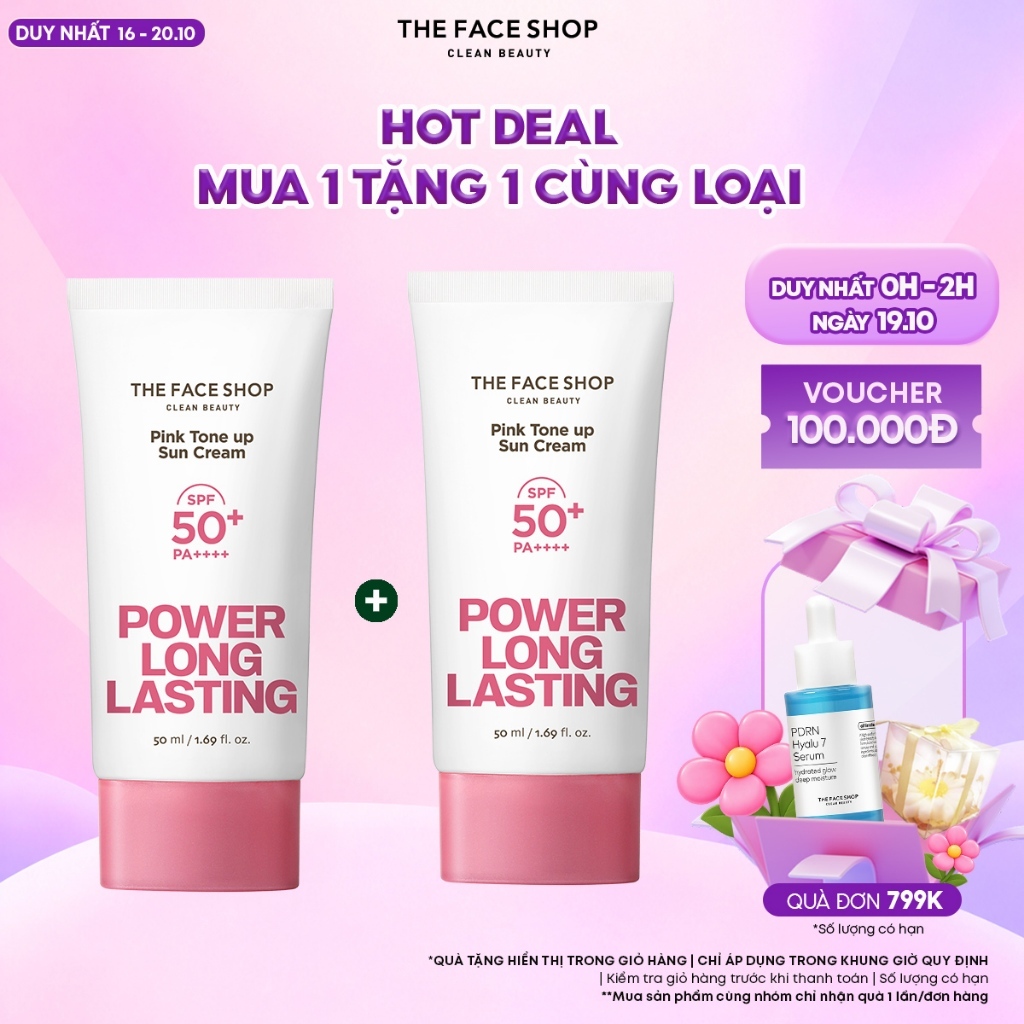 [FS] Combo Kem Chống Nắng Thefaceshop Power Long Pink Tone Up Spf50++
