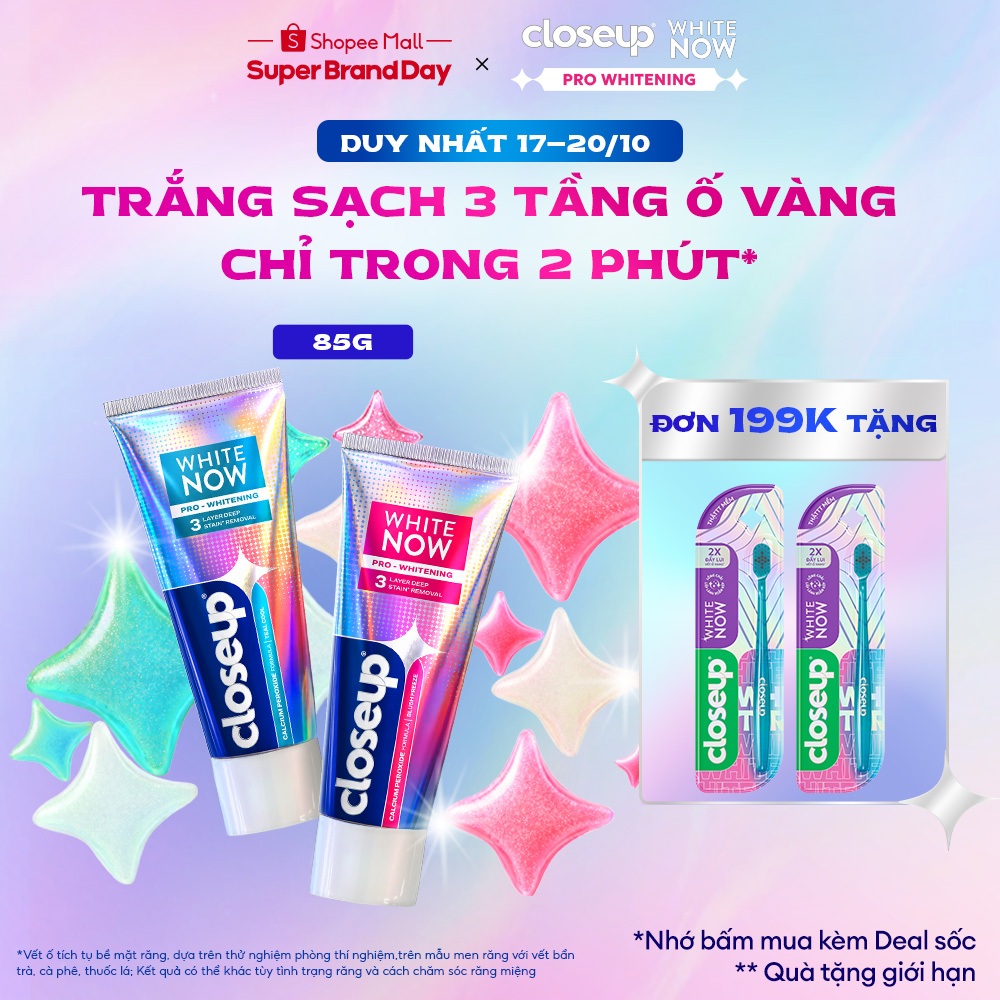 Kem Đánh Trắng Răng Closeup White Now Pro Whitening Peroxide Sạch 3 Tầng Vết Ố 85G