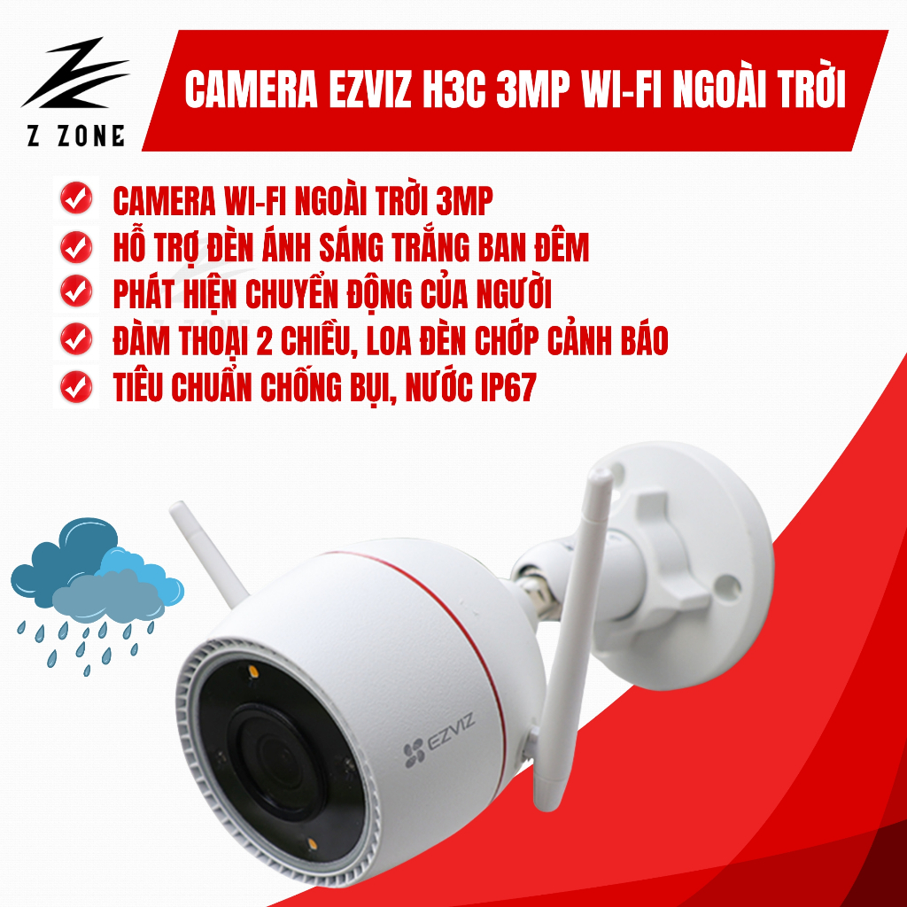 Camera Ezviz H3c 3MP Wi-Fi Ngoài Trời - Đèn Trợ Sáng- Đàm Thoại 2 Chiều