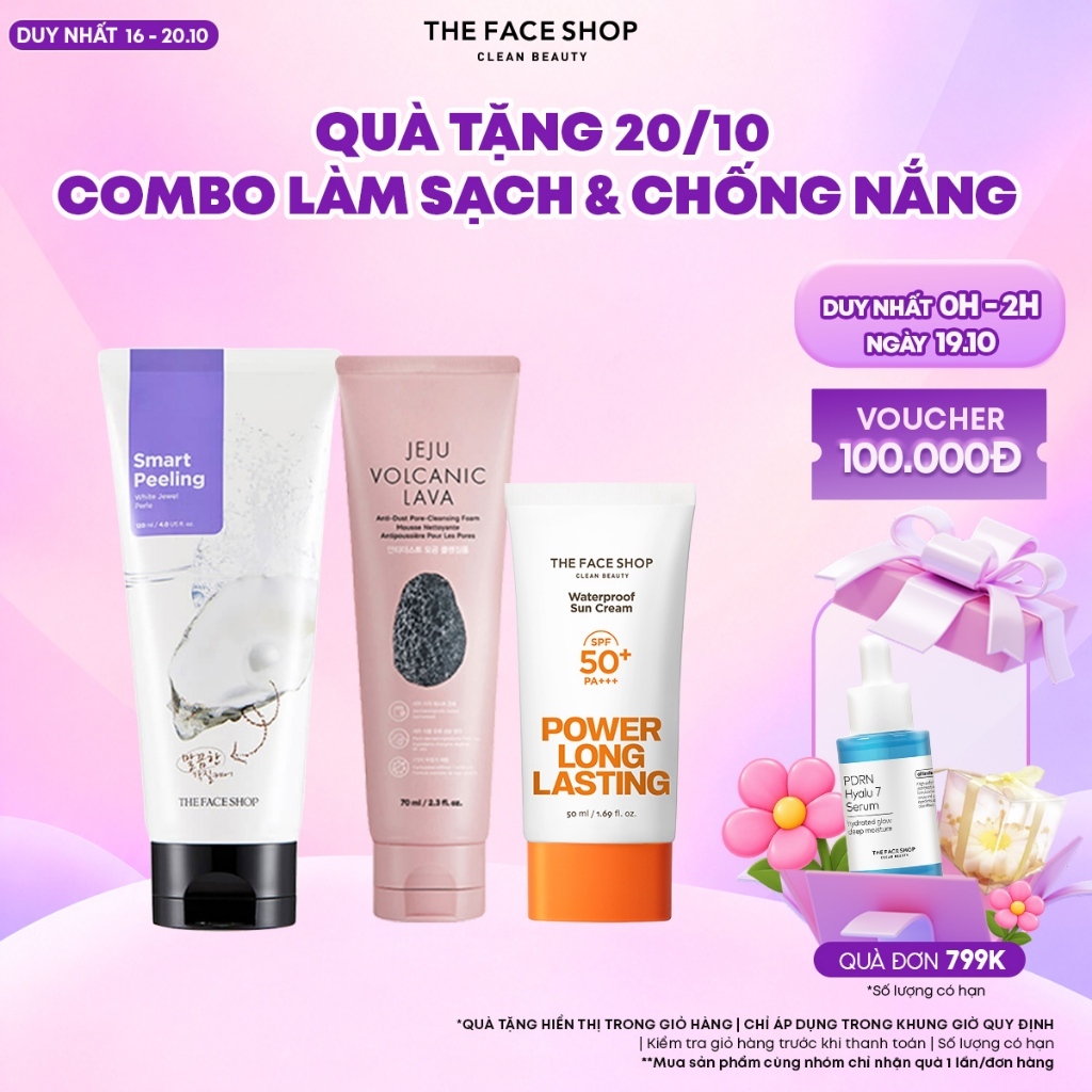 [QUÀ TẶNG 20.10] Combo Làm Sạch, Bảo Vệ Da (1 Kem Chống Nắng Long Lasting 50ml + 1 White Jewel 120ml +1 SRM Lava 70ml)