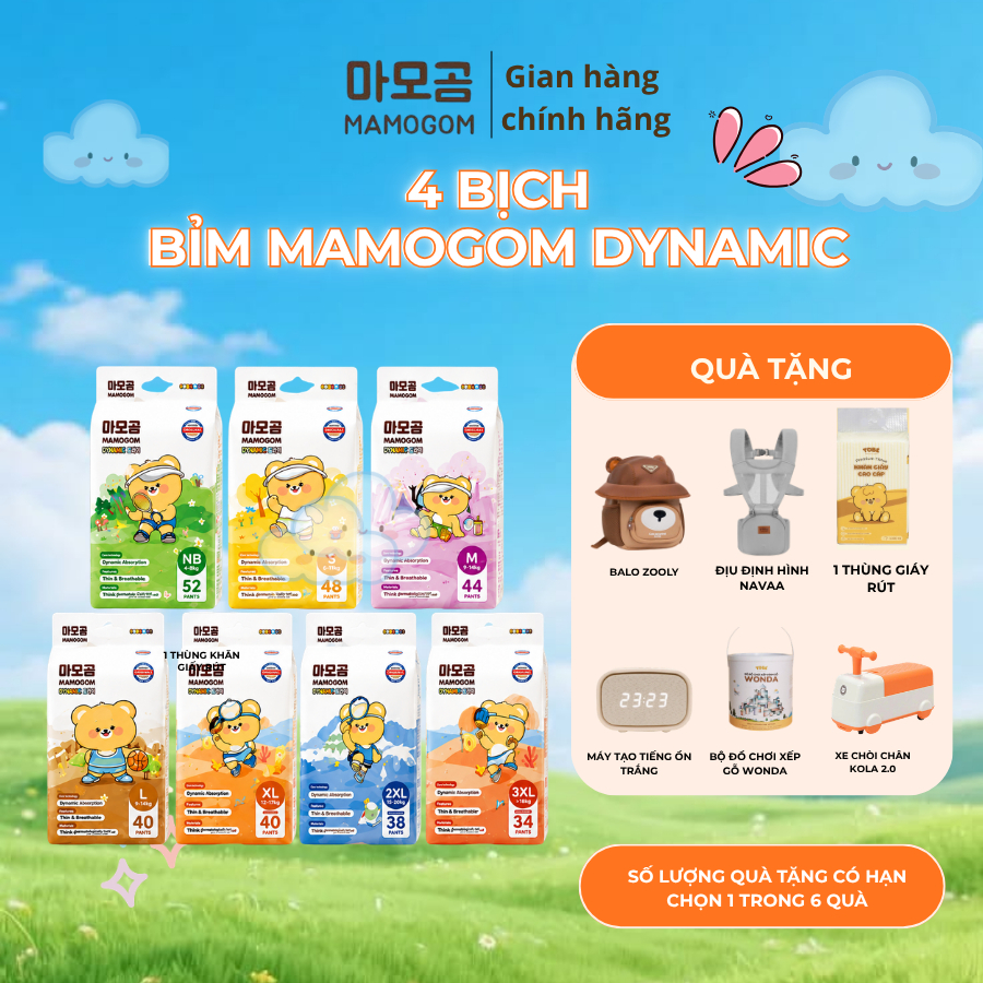 [COMBO 4] Tã bỉm Mamogom Dynamic Đủ Size mềm mại thấm hút tốt cho bé