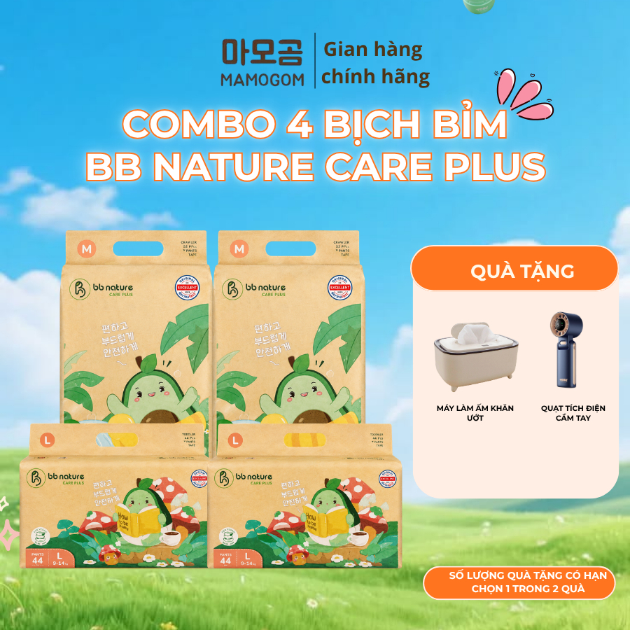 [COMBO 4] Tã bỉm BB Nature Care Plus Đủ Size mềm mại mỏng nhẹ thấm hút tốt cho bé