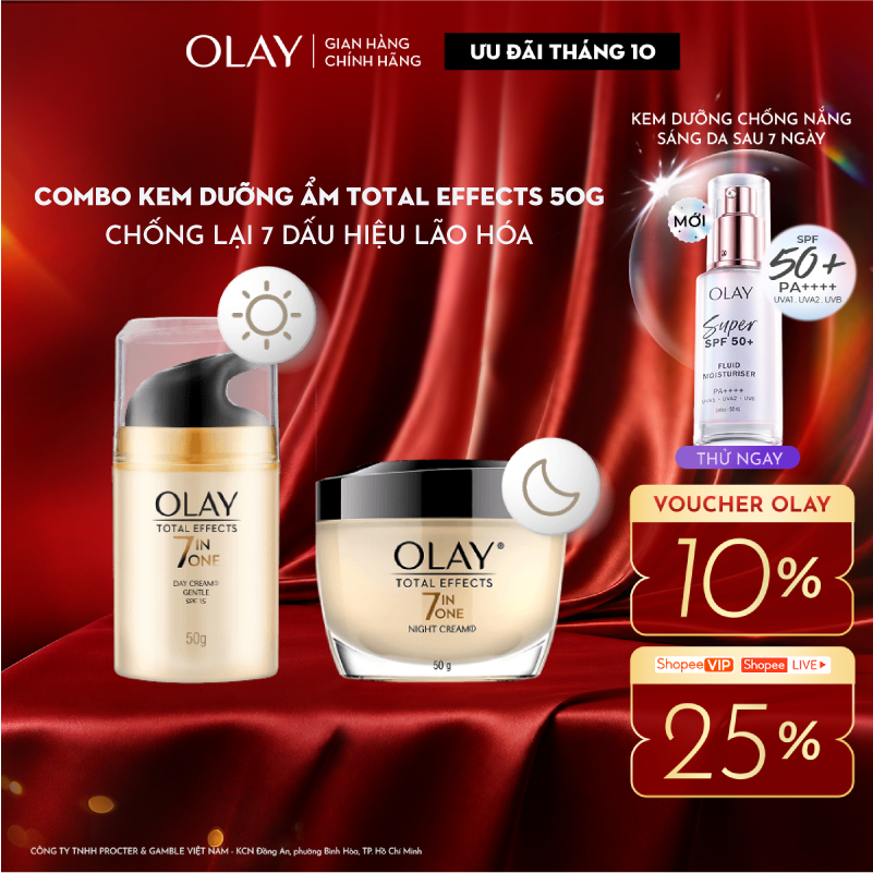 Bộ Kem Dưỡng OLAY TOTAL EFFECTS Ngày & Đêm Phục Hồi & Ngăn 7 Dấu Hiệu Lão Hóa 50G X2
