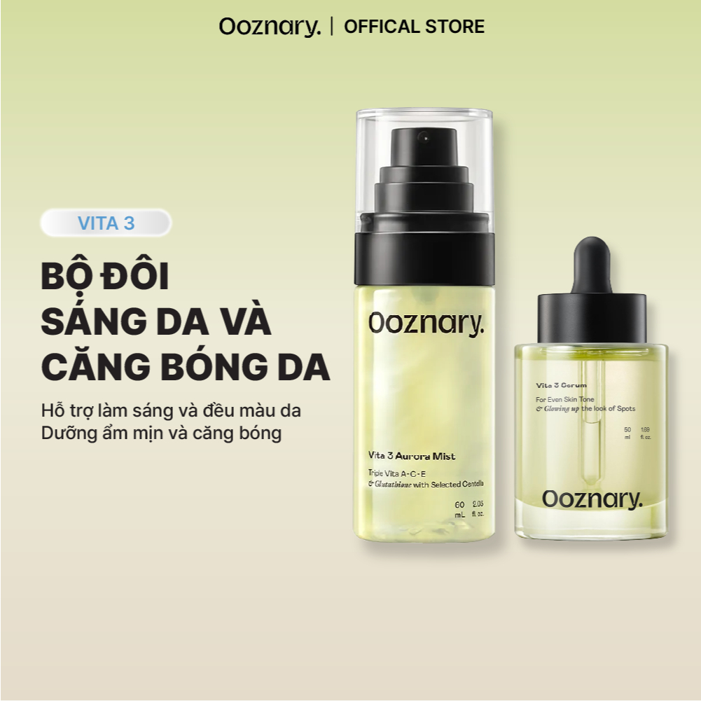 Bộ đôi dưỡng sáng cấp ẩm căng mịn rạng rỡ Ooznary Vita 3 Serum 50ml & Ooznary Vita 3 Aurora Mist 60ml