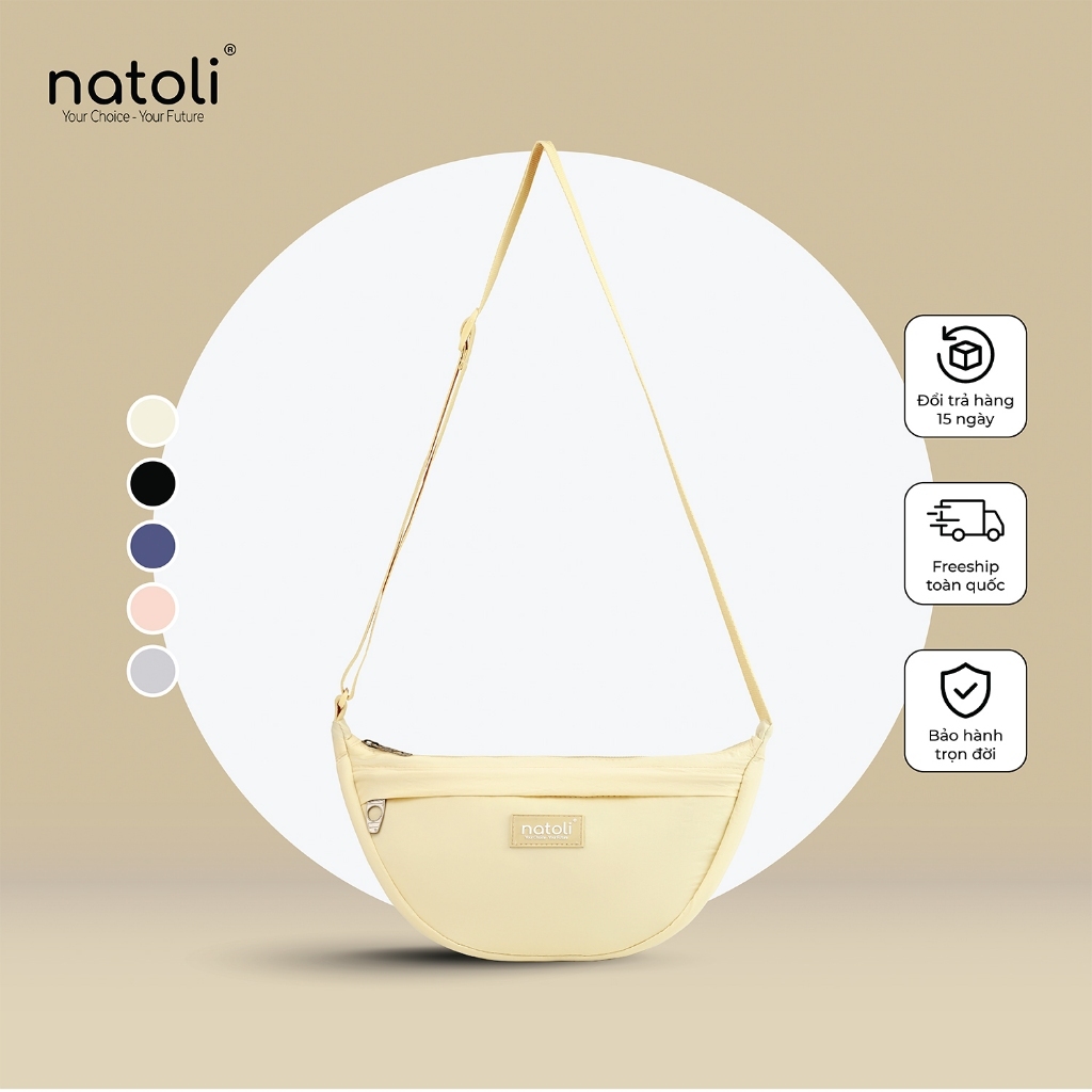 Túi đeo chéo nữ hình bán nguyệt NATOLI túi bánh bao chần bông vải dù nhăn chống nước tốt-Soft Touch Crossbag T26