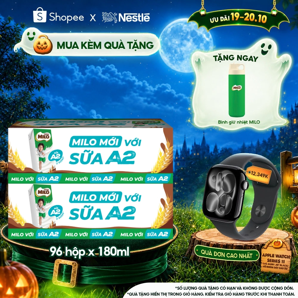 Combo 2 Thùng Sữa lúa mạch Nestle MILO với sữa A2 dạng hộp 12 lốc x(4x180 ml)