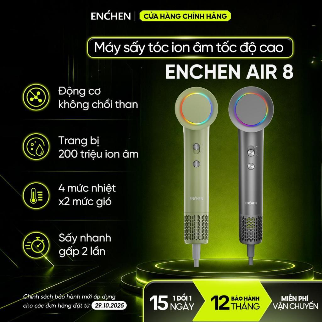 Máy sấy tóc tốc độ cao Enchen Air8 - 8 chế độ sấy linh hoạt 1500W - bảo vệ chăm sóc tóc - BH 12 tháng