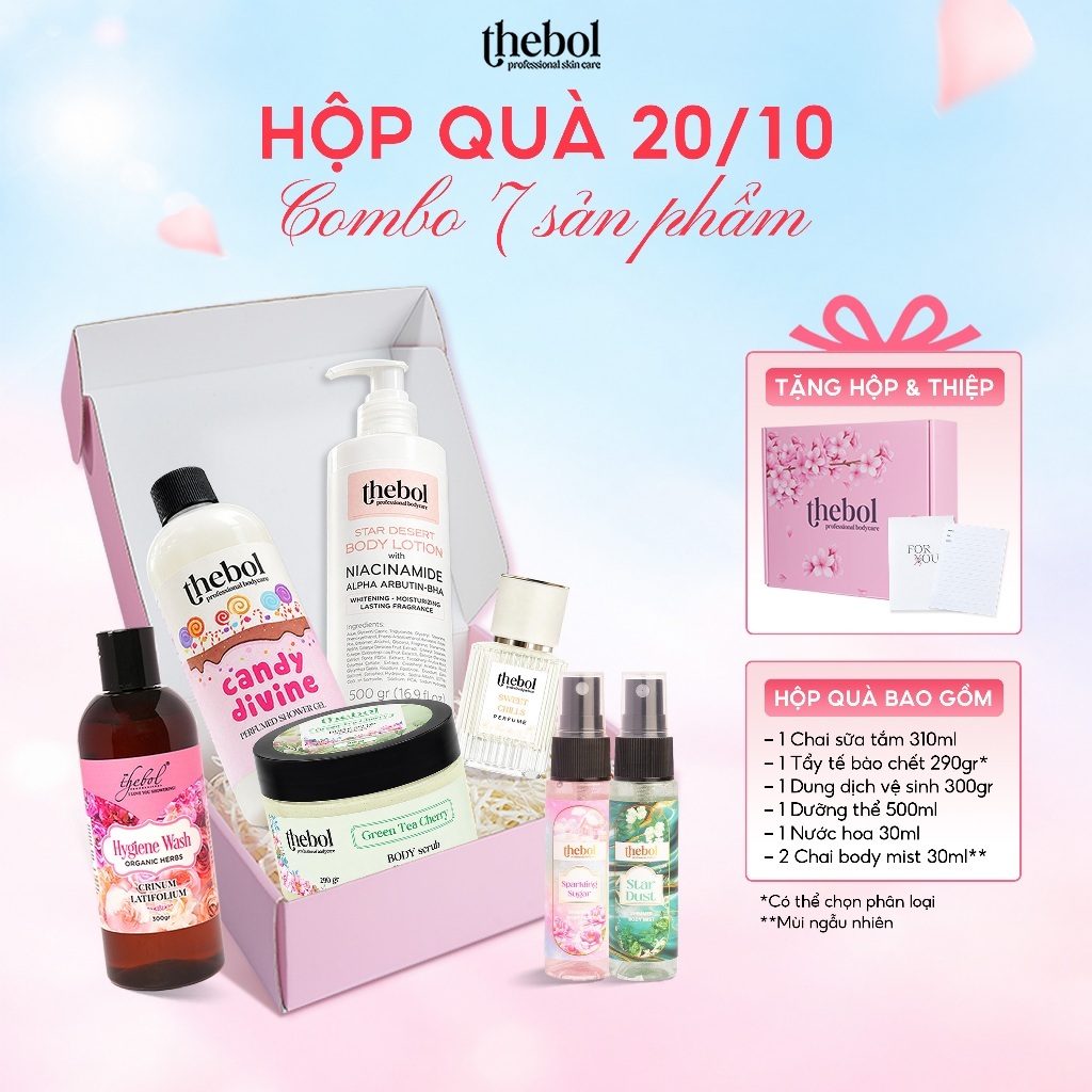 [HỘP QUÀ 7 MÓN] COMBO HỘP QUÀ SẢN PHẨM CHĂM SÓC CƠ THỂ ( SỮA TẮM - TTBC - DDVS - DƯỠNG THỂ - NƯỚC HOA)