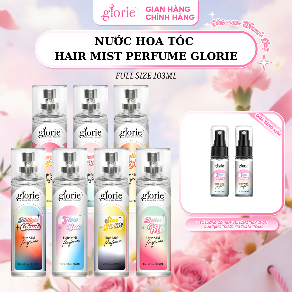 [TICK QUÀ TẶNG KÈM] Nước Hoa Tóc Glorie Hair Mist Perfume 2 Lớp Full Size 103ml - Không Cồn- Không Bết Tóc