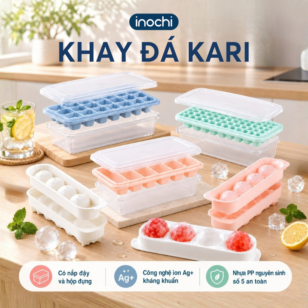 Khay đá chống dính dễ dàng lấy, có kèm hộp đựng và nắp khử mùi, tủ lạnh đủ loại INOCHI