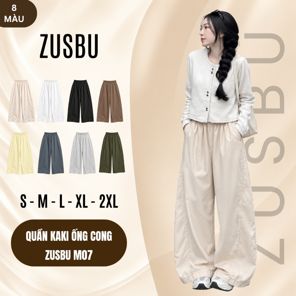 Quần Ống Rộng ZUSBU Chất Vải Kaki 2 Da Nam Nữ Unisex Form Rộng Đi Học Đi Làm, Hàn Quốc Basic M07