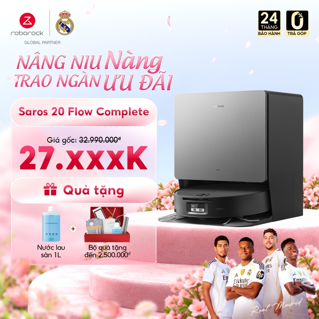 Roborock Saros 20 Flow Complete robot hút bụi lau nhà | Lực hút 36000Pa | Giặt sấy nóng giẻ | Bảo hành 2 năm