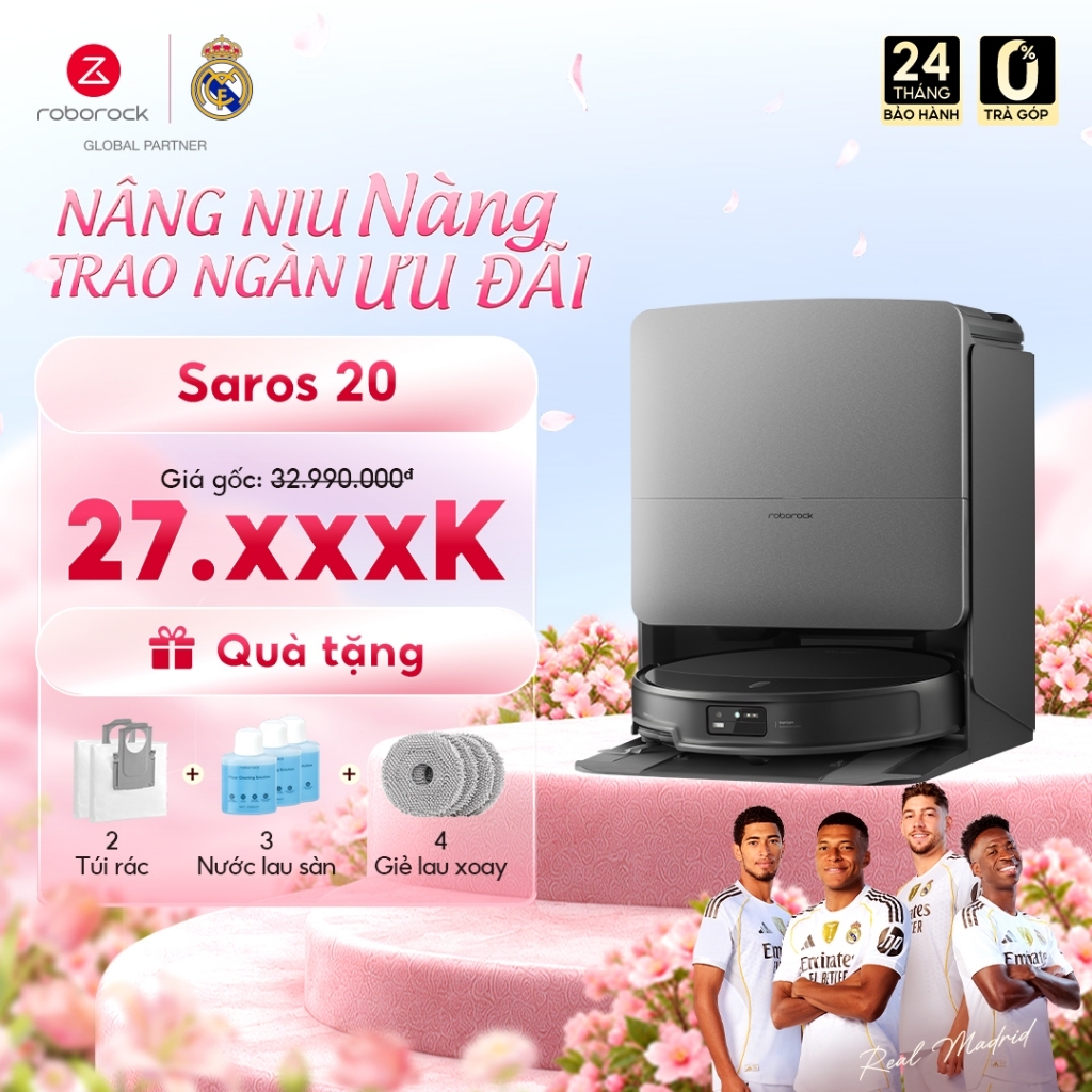Roborock Saros 20 robot hút bụi lau nhà | Lực hút 35000Pa | Bảo hành 2 năm