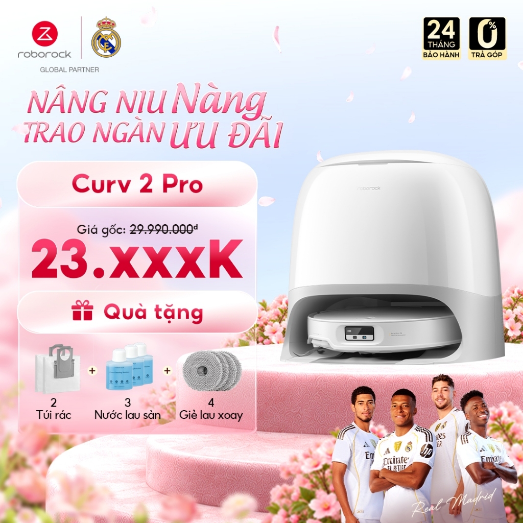 Roborock Qrevo Curv 2 Pro | Robot hút bụi thông minh| Lực hút 25.000 Pa | Bảo hành 2 năm