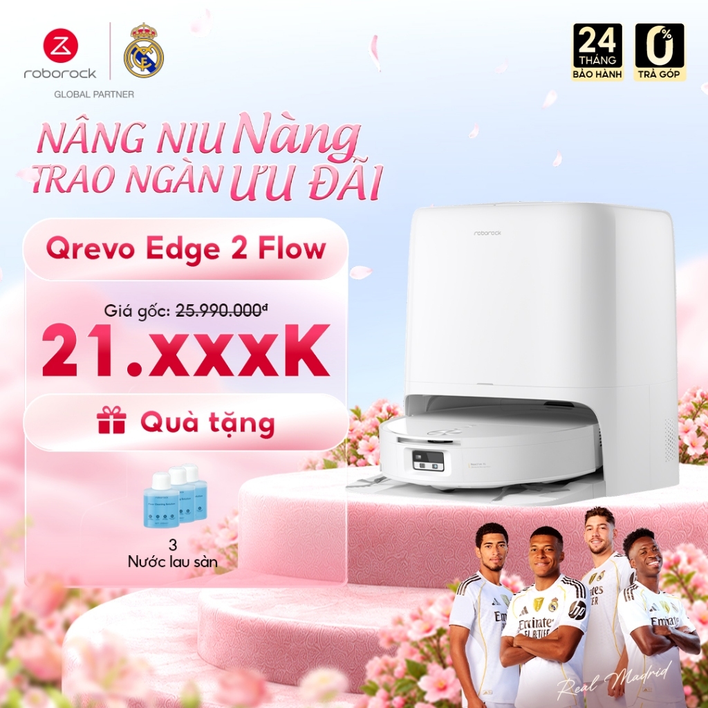 Roborock Qrevo Edge 2 Flow robot hút bụi lau nhà | Giặt sấy con lăn tự động | Lực hút 35000 Pa | Bảo hành 2 năm