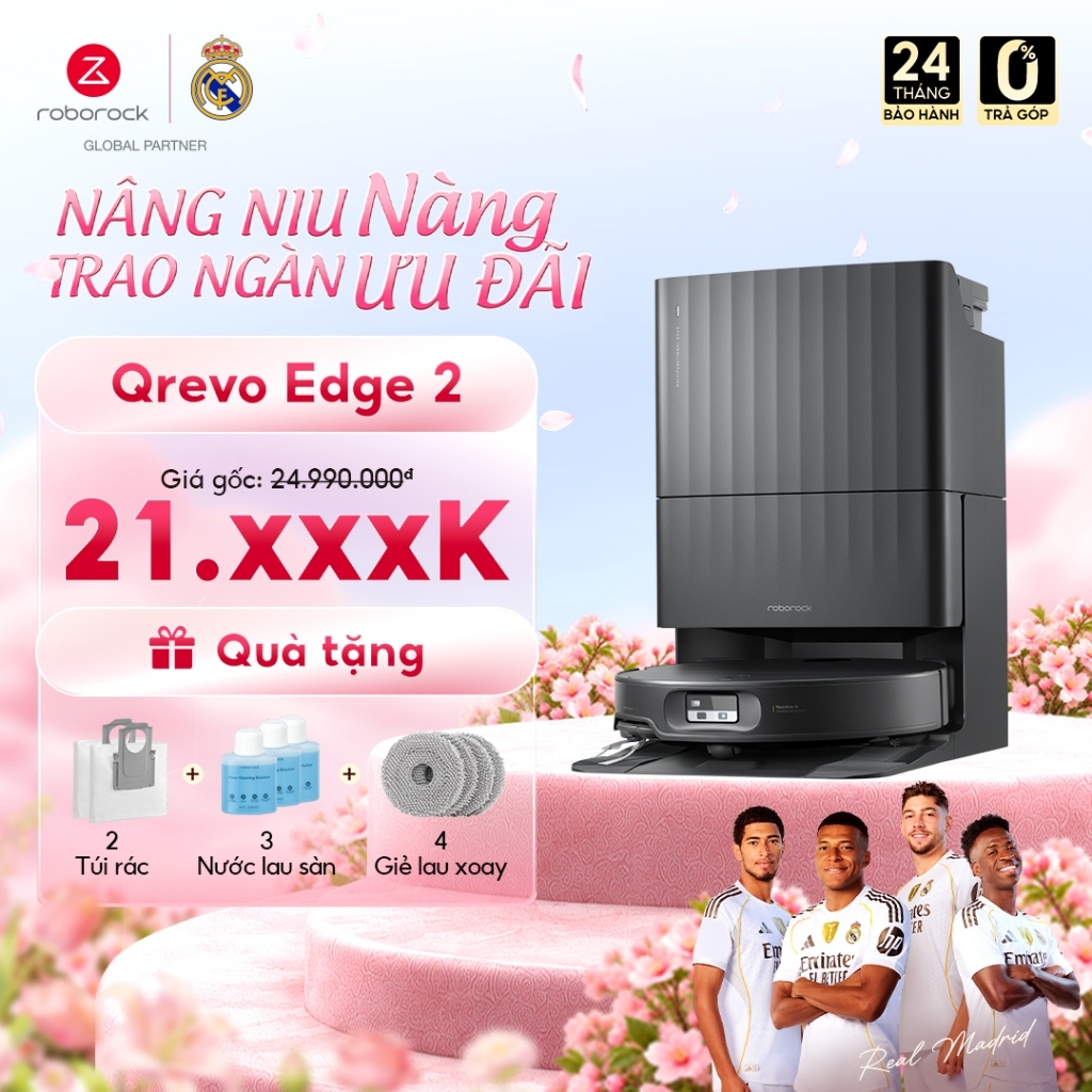 Roborock Qrevo Edge 2 robot hút bụi lau nhà | Giặt sấy tự động | Lực hút 25000 pa | Bảo hành 2 năm