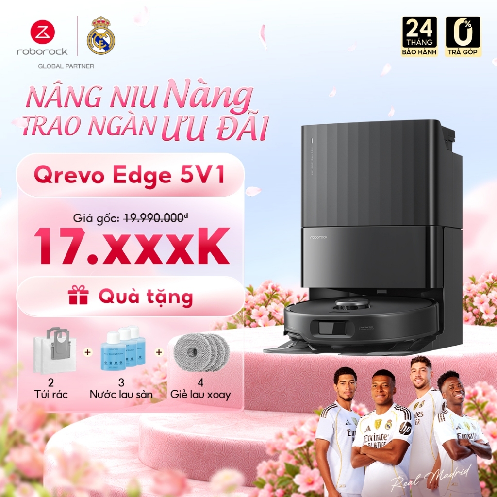 Roborock Qrevo Edge 5V1 robot hút bụi lau nhà | Giặt sấy giẻ | Lực hút 18.500 Pa | Bảo hành 2 năm