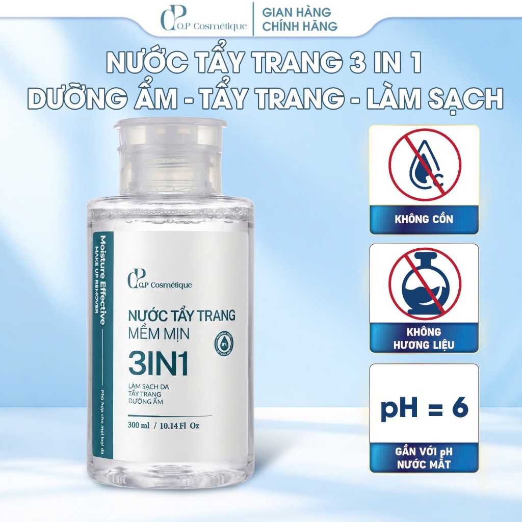 Nước Tẩy Trang 3in1 Q.P Cosmétique 300ml Làm Sạch Makeup & Dưỡng Ẩm, Không Khô Căng Da