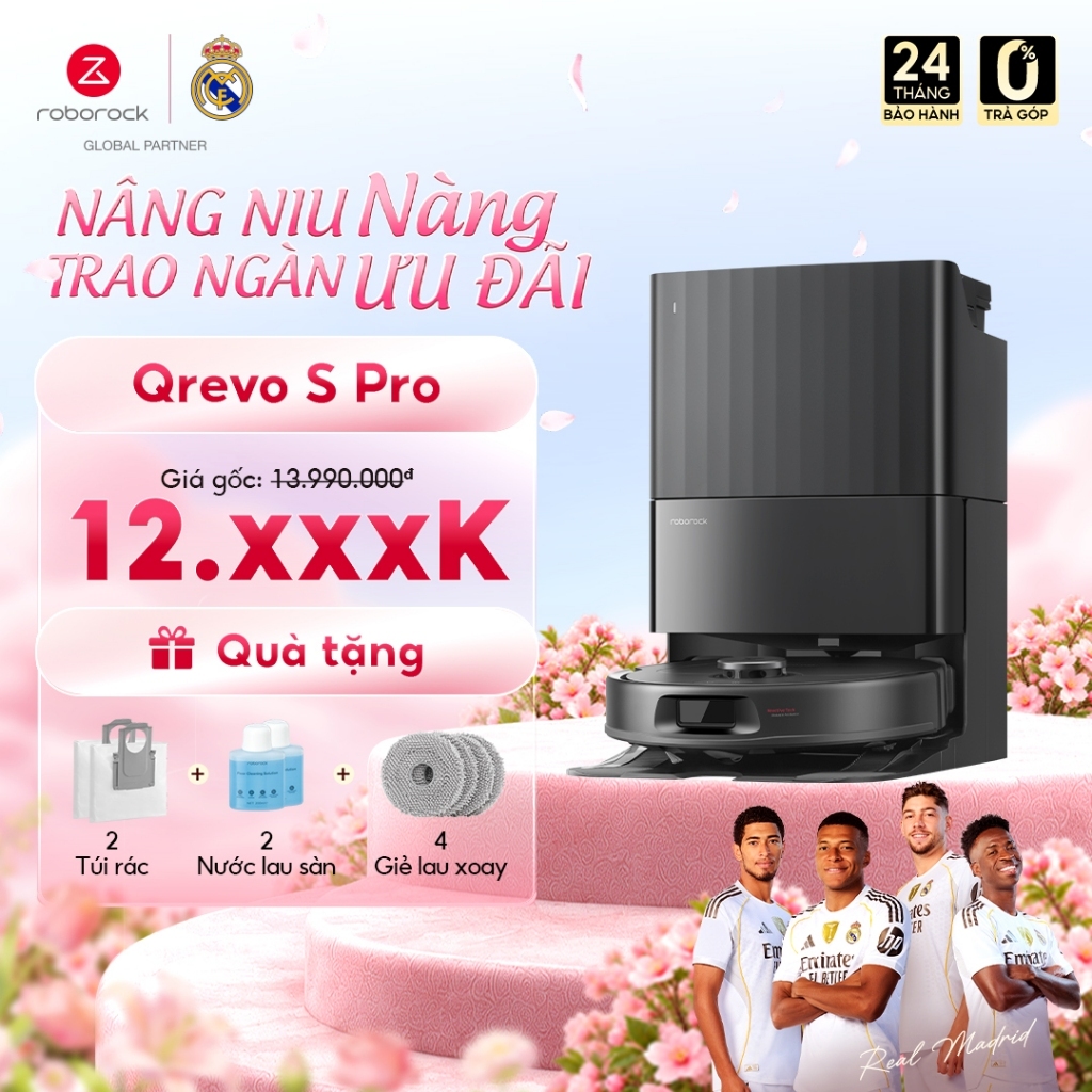 Roborock Qrevo S Pro robot hút bụi lau nhà | Lực hút 18.500pa | Tự động đổ rác, giặt giẻ, sấy khô