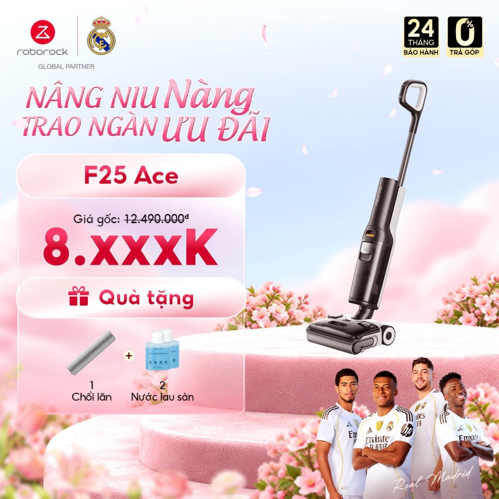 Roborock F25 ACE máy hút bụi lau nhà cầm tay không dây | Giặt sấy tự động con lăn | Lực hút 20.000Pa | Bảo hành 2 năm