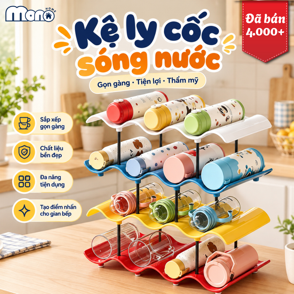 Kệ Đựng Ly Cốc, Bình Nước MONO Nhựa ABS Cao Cấp, Giá Để Bình Nước Chống Trơn Trượt, Gọn Gàng Nhà Bếp
