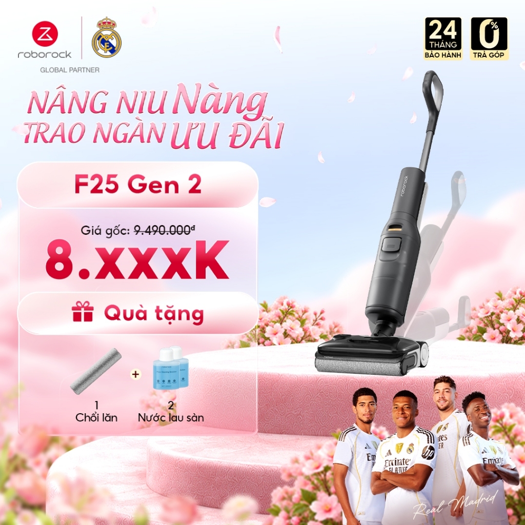 Roborock F25 Gen 2 máy hút bụi lau nhà cầm tay không dây | Tự động giặt sấy giẻ | Lực hút 20.000Pa